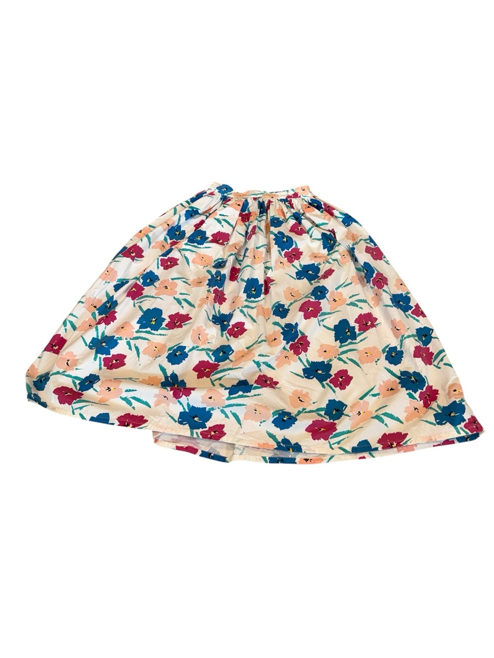 Vintage floral skirt organically grown 100% cotton white pink blue pockets small